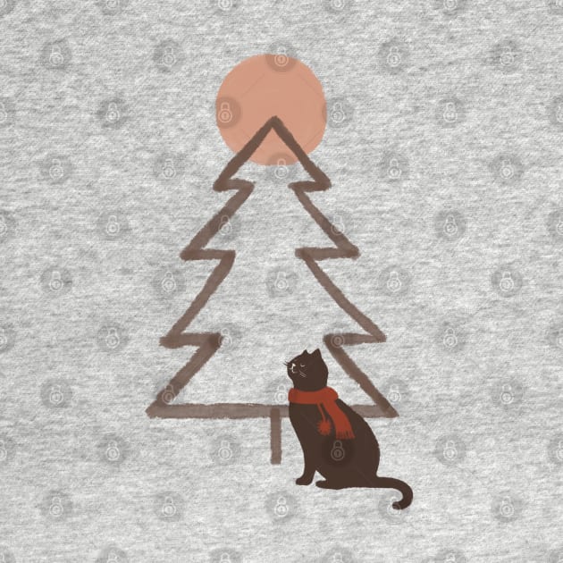 Abstract Minimal Christmas tree and cat by Chewbarber